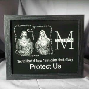 sacred heart of Jesus & immaculate heart of Mary monogrammed personalized catholic gift